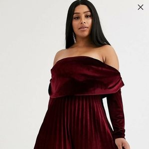 Burgundy  Velvet Pleated Dress